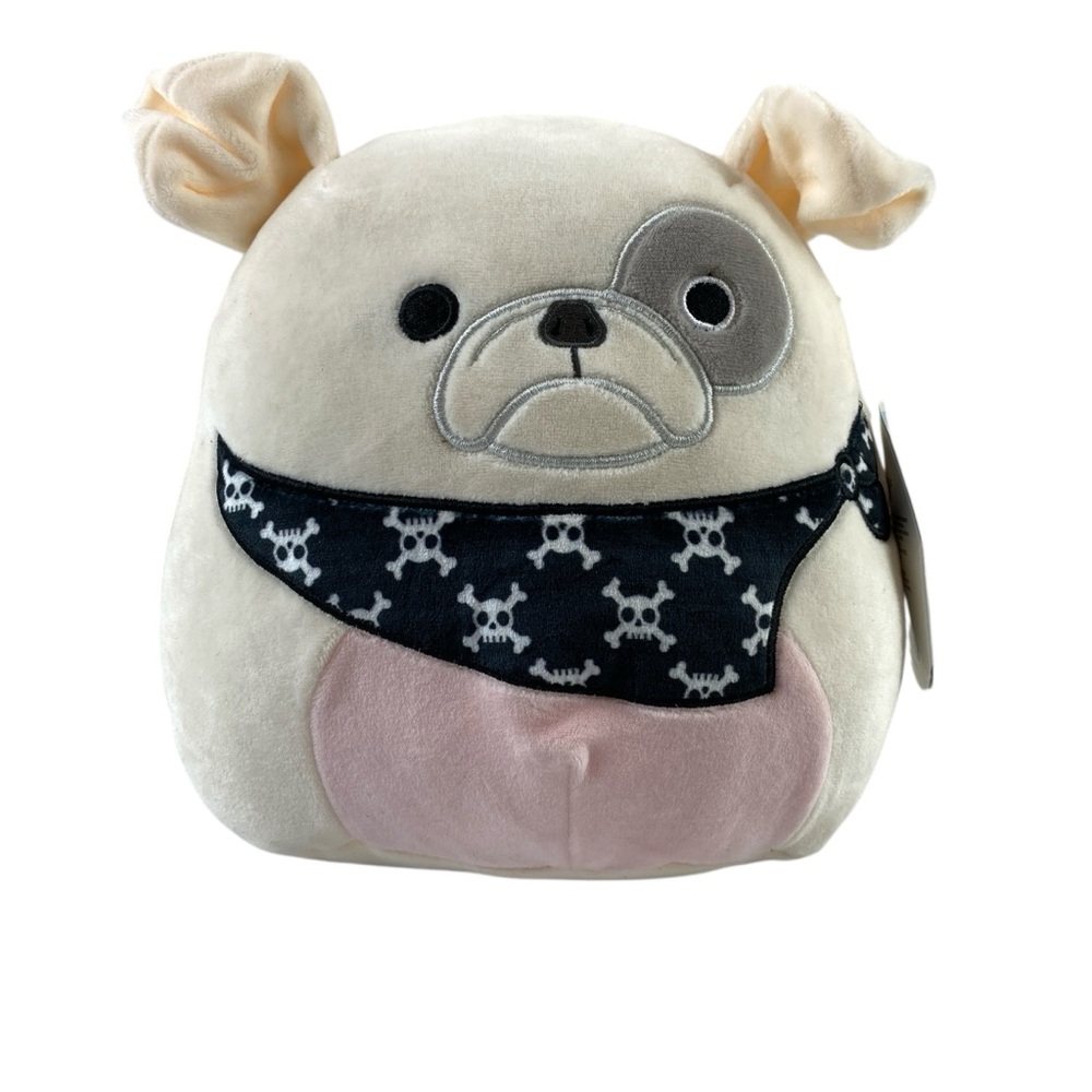 Squishmallows 8” Eleanor the‎ Dog Cream Pink Plush Dog with Black Skull Bandana